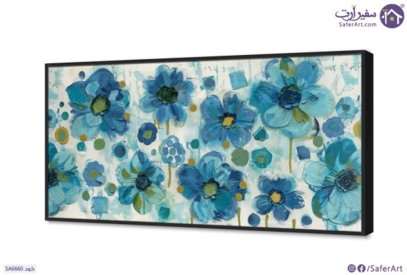لوحة حائط - ورود تركواز SA6660 كل التابلوهات المودرن, ورود - زهور - نباتات اخضر - زيتى, ازرق - تركواز الوان زيتية - اكريليك, لوحات فنية, مظهر بارز, مودرن غرفة الاستقبال, غرفة المعيشة, غرفة النوم بالعرض, ببرواز, برواز اسود, مستطيل