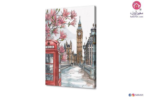 لوحة فنية زهور بينك و ساعة بيج بين SA15300 ( كل التابلوهات المودرن), اماكن و مدن و مباني بينك – فوشيا, احمر - نبيتى, بنى - بيج الوان مائية, ديجيتال آرت, مودرن غرفة الاستقبال, غرفة المعيشة, غرفة النوم, مدخل المنزل بالطول, مستطيل