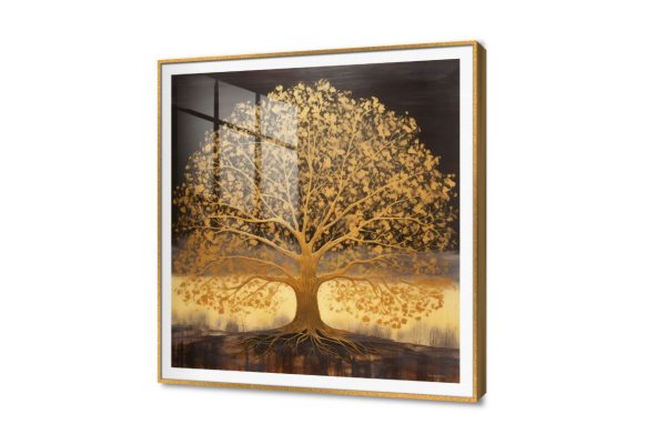 لوحة مودرن - شجرة ذهبي SA15776 كل التابلوهات المودرن, اشجار, مناظر طبيعية الوان داكنة, فضى – ذهبى الوان زيتية - اكريليك, لوحات فنية, مودرن غرفة الاستقبال, غرفة المعيشة, مدخل المنزل فصل الخريف اكريليك, ببرواز, برواز SF9, برواز ذهبى, مربع
