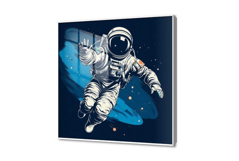تابلوه - رائد فضاء SA16365 كل التابلوهات المودرن, فضاء و كواكب ازرق - تركواز, الوان داكنة الستريشن - فيكتور, مودرن غرفة اطفال, غرفة شباب اكريليك, ببرواز, برواز ابيض, مربع