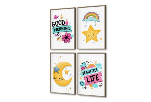 لوحات رسومات أاطفال SA16745 كل التابلوهات المودرن, English Text & Quotes ازرق - تركواز, اصفر, بينك – فوشيا الستريشن - فيكتور, كتابات و حروف, مودرن غرفة اطفال بالطول, ببرواز, برواز خشبى, مستطيل