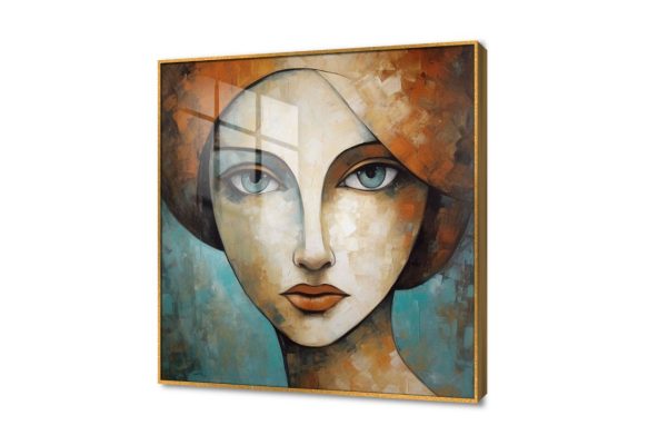 لوحة حائط فنانين SA16270 كل التابلوهات المودرن, بنات, مميزة و مختارة, شخصيات و وجوه ازرق - تركواز, بنى - بيج الوان زيتية - اكريليك, لوحات فنية, مودرن غرفة الاستقبال, غرفة المعيشة, مدخل المنزل اكريليك, ببرواز, برواز ذهبى, مربع