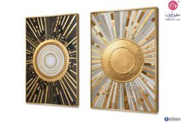 لوحات فنية رسومات هندسيه وزخارف SA17032 تابلوهات مودرن فضى – ذهبى لوحات فنية غرفة الاستقبال