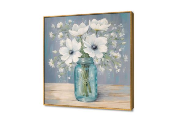 لوحات فنية زهرية ورود بيضاء SA17330 كل التابلوهات المودرن, فازات و اوانى, طبيعه صامتة, ورود - زهور - نباتات اببيض - اوف وايت, ازرق - تركواز, درجات الباستيل الوان زيتية - اكريليك, بسيط و هادئ, لوحات فنية, مودرن غرفة الاستقبال, غرفة المعيشة, غرفة النوم فصل الربيع ببرواز, برواز ذهبى, مربع