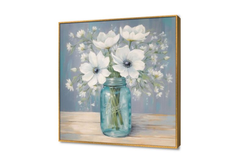 لوحات فنية زهرية ورود بيضاء SA17330 كل التابلوهات المودرن, فازات و اوانى, طبيعه صامتة, ورود - زهور - نباتات اببيض - اوف وايت, ازرق - تركواز, درجات الباستيل الوان زيتية - اكريليك, بسيط و هادئ, لوحات فنية, مودرن غرفة الاستقبال, غرفة المعيشة, غرفة النوم فصل الربيع ببرواز, برواز ذهبى, مربع