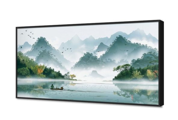 لوحات - جمال الطبيعة SA17502 كل التابلوهات المودرن, جبال, شاطئ البحر, بحار و شواطئ و مراكب, مناظر طبيعية اببيض - اوف وايت, اخضر - زيتى الوان مائية, لوحات فنية, مودرن غرفة الاستقبال, غرفة المعيشة, مكاتب – شركات - اعمال وقت الضباب بالعرض, ببرواز, برواز اسود, مستطيل