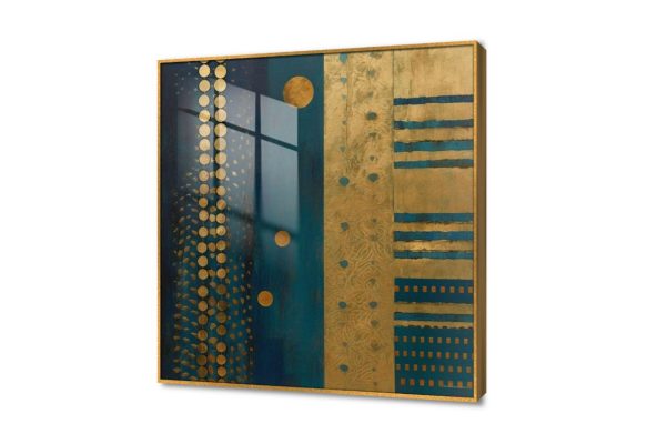 لوحه -ذهبي وازرق SA17406 كل التابلوهات المودرن, اشكال هندسية و زخارف, تجريدي ازرق - تركواز, فضى – ذهبى اشكال هندسية و زخارف, الوان زيتية - اكريليك, دوائر, لوحات فنية غرفة الاستقبال, مكاتب – شركات - اعمال اكريليك, ببرواز, برواز ذهبى, مربع