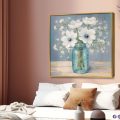لوحات فنية زهرية ورود بيضاء SA17330 كل التابلوهات المودرن, فازات و اوانى, طبيعه صامتة, ورود - زهور - نباتات اببيض - اوف وايت, ازرق - تركواز, درجات الباستيل الوان زيتية - اكريليك, بسيط و هادئ, لوحات فنية, مودرن غرفة الاستقبال, غرفة المعيشة, غرفة النوم فصل الربيع ببرواز, برواز ذهبى, مربع