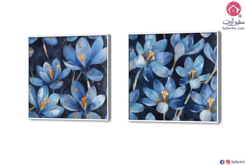 لوحات ديكور - ورود زرقاء SA18457 تابلوهات مودرن ازرق - تركواز لوحات فنية غرفة الاستقبال