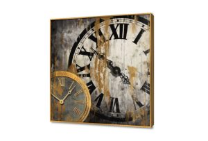 تابلوه حائط-ساعه SA18900 كل التابلوهات المودرن, ساعات, طبيعه صامتة ابيض - اوف وايت, اسود, فضى – ذهبى الوان زيتية - اكريليك, عتيق - فينتاج, لوحات فنية غرفة الاستقبال, غرفة المعيشة, مكاتب – شركات - اعمال ببرواز, برواز ذهبى, مربع