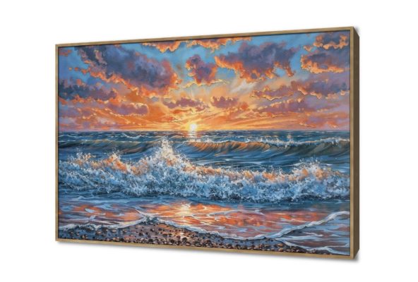 منظر طبيعي - أمواج البحر SA18015 كل التابلوهات المودرن, امواج, بحار و شواطئ و مراكب اببيض - اوف وايت, ازرق - تركواز, برتقالى الوان زيتية - اكريليك, لوحات فنية, مودرن غرفة المعيشة, مدخل المنزل, مكاتب – شركات - اعمال شروق - غروب بالعرض, ببرواز, برواز خشبى, مستطيل