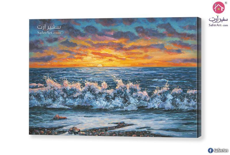 منظر طبيعي - أمواج البحر SA18015 تابلوهات مودرن ازرق - تركواز لوحات فنية غرفة الاستقبال