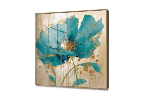 لوحة - زهرة تركواز SA20008 كل التابلوهات المودرن, ورود - زهور - نباتات ازرق - تركواز, فضى – ذهبى الوان مائية, لوحات فنية, مودرن غرفة الاستقبال, غرفة المعيشة, غرفة نوم, مدخل المنزل, مكاتب – شركات - اعمال اكريليك, ببرواز, برواز خشبى, مربع