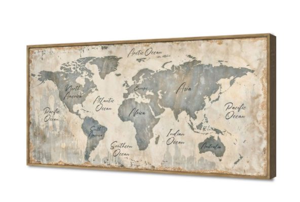 لوحة - خريطه العالم SA20167 كل التابلوهات المودرن, خرائط, اماكن و مدن و مباني بنى - بيج, رمادى ديجيتال آرت, لوحات فنية, مودرن غرفة شباب, مكاتب – شركات - اعمال بالعرض, ببرواز, برواز ذهبى, مستطيل