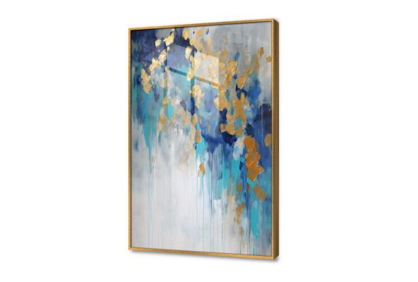 لوحه ديكور - زرقاء SA20026 كل التابلوهات المودرن, تجريدي ازرق - تركواز, فضى – ذهبى الوان زيتية - اكريليك, لوحات فنية غرفة المعيشة, غرفة نوم, مدخل المنزل اكريليك, بالطول, ببرواز, برواز ذهبى, مستطيل