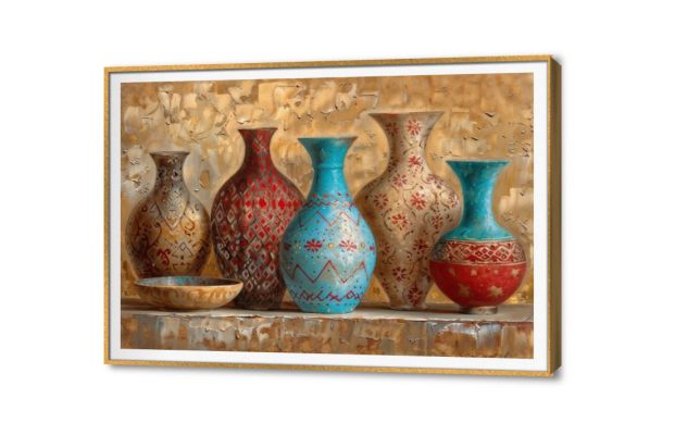 تابلوه - صناعات يدويه SA22590 كل التابلوهات المودرن, فازات و اوانى, طبيعه صامتة احمر - نبيتى, ازرق - تركواز, بنى - بيج الوان زيتية - اكريليك, لوحات فنية غرفة المعيشة, مكاتب – شركات - اعمال بالعرض, ببرواز, برواز SF9, برواز ذهبى, مستطيل