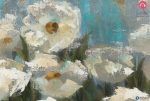 تابلوهات مودرن زهور وورود بيضاء SA22506 تابلوهات مودرن ازرق - تركواز لوحات فنية غرفة الاستقبال