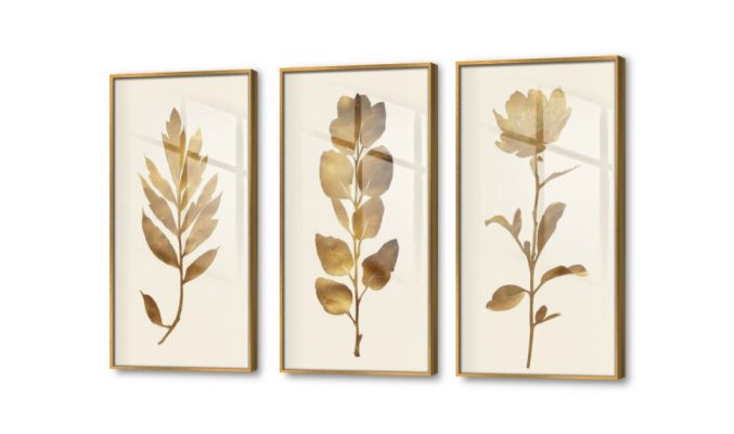 لوحات - زهور ذهبية SA23281 كل التابلوهات المودرن, اوراق شجر - نباتات, ورود - زهور - نباتات ابيض - اوف وايت, فضى – ذهبى الوان مائية, بسيط و هادئ, لوحات فنية, مودرن غرفة الاستقبال, غرفة المعيشة, غرفة النوم, مدخل المنزل, مكاتب – شركات - اعمال اكريليك, بالعرض, ببرواز, برواز ذهبى, مستطيل