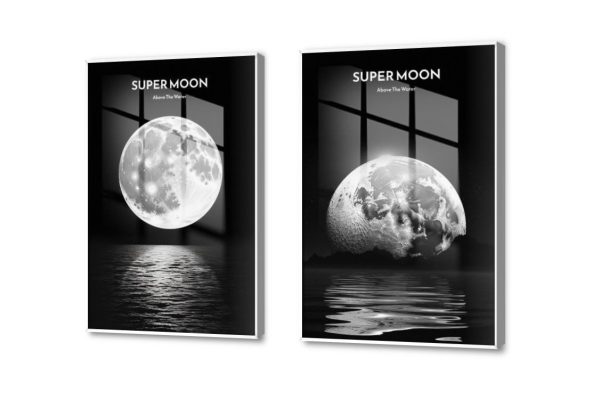 لوحات - القمر الكبير SA24108 كل التابلوهات المودرن, القمر, فضاء و كواكب ابيض و اسود, اسود, اللون الواحد, الوان داكنة تماثل - سيميترى, ديجيتال آرت, لوحات فنية, مودرن غرفة الاستقبال, غرفة المعيشة, مدخل المنزل, مكاتب – شركات - اعمال فى الليل اكريليك, ببرواز, برواز ابيض, مستطيل