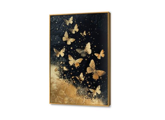 تابلوه مودرن فراشات ذهبى SA24172 كل التابلوهات المودرن, فراشات, حيوانات و طيور اسود, اللون الواحد, فضى – ذهبى ديجيتال آرت, لوحات فنية غرفة المعيشة, غرفة النوم, مكاتب – شركات - اعمال بالطول, ببرواز, برواز ذهبى, مستطيل