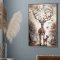 لوحه الغزلان والزهور والطيور SA24227 كل التابلوهات المودرن, غزلان, حيوانات و طيور برتقالى, بنى - بيج الوان زيتية - اكريليك, عتيق - فينتاج, لوحات فنية غرفة المعيشة بالطول, ببرواز, برواز خشبى, مستطيل