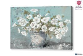 لوحة - زهور وورود بيضاء SA24532 تابلوهات مودرن ازرق - تركواز لوحات فنية غرفة الاستقبال