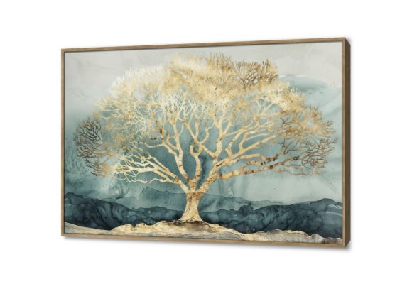 تابلوه الشجرة الذهبية SA24827 كل التابلوهات المودرن, اشجار, مناظر طبيعية ازرق - تركواز, رمادى, فضى – ذهبى الوان مائية, بسيط و هادئ, لوحات فنية, مودرن غرفة الاستقبال, غرفة المعيشة, مدخل المنزل, مكاتب – شركات - اعمال فصل الخريف بالعرض, ببرواز, برواز خشبى, مستطيل