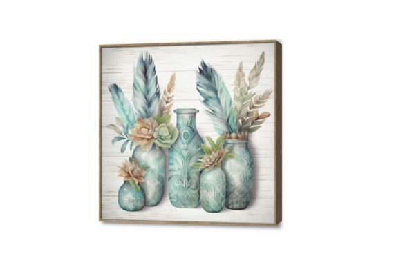 تابلوه مودرن - اوراق نباتات SA24980 كل التابلوهات المودرن, فازات و اوانى, طبيعه صامتة اخضر - زيتى, رمادى الوان مائية, بسيط و هادئ, لوحات فنية غرفة المعيشة, مكاتب – شركات - اعمال ببرواز, برواز خشبى, مربع