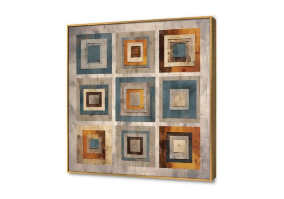 لوحة فنية اشكال هندسيه مودرن SA25592 كل التابلوهات المودرن, اشكال هندسية و زخارف ازرق - تركواز, برتقالى, بنى - بيج اشكال هندسية و زخارف, لوحات فنية, مربعات غرفة المعيشة, مكاتب – شركات - اعمال ببرواز, برواز ذهبى, مربع