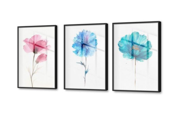 لوحات زهور ملونة SA25638 كل التابلوهات المودرن, ورود - زهور - نباتات ابيض - اوف وايت, ازرق - تركواز, بينك – فوشيا الوان مائية, بسيط و هادئ, لوحات فنية, مودرن غرفة الاستقبال, غرفة المعيشة, غرفة النوم, مدخل المنزل فصل الربيع اكريليك, بالعرض, ببرواز, برواز اسود, مستطيل