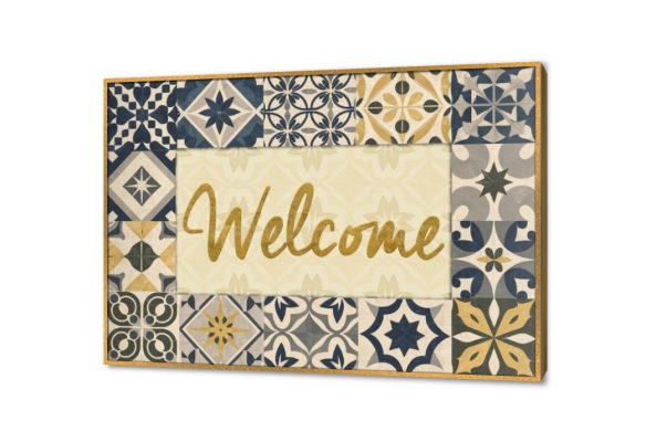 تابلوه ترحيبي SA26187 كل التابلوهات المودرن, English Text & Quotes, اشكال هندسية و زخارف ازرق - تركواز, اصفر, رمادى اشكال هندسية و زخارف, كتابات و حروف, لوحات فنية غرفة المعيشة, مدخل المنزل, مكاتب – شركات - اعمال بالعرض, ببرواز, برواز ذهبى, مستطيل