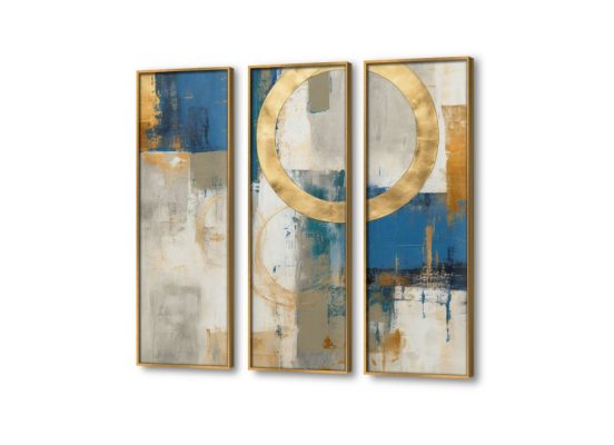 لوحة مودرن - تجريدية SA26690 كل التابلوهات المودرن, اشكال هندسية و زخارف, تجريدي ازرق - تركواز, رمادى, فضى – ذهبى اشكال هندسية و زخارف, الوان زيتية - اكريليك, دوائر, لوحات فنية, مودرن غرفة الاستقبال, غرفة المعيشة, مدخل المنزل, مكاتب – شركات - اعمال بالطول, ببرواز, برواز ذهبى, مستطيل