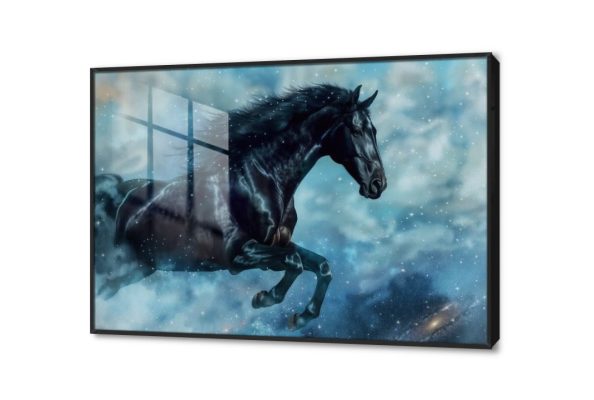 لوحة فنية - حصان أسود SA26202 كل التابلوهات المودرن, احصنه, حيوانات و طيور ازرق - تركواز, اسود الوان زيتية - اكريليك, لوحات فنية, مودرن غرفة المعيشة, غرفة شباب, مكاتب – شركات - اعمال فى الليل اكريليك, بالعرض, ببرواز, برواز اسود, مستطيل