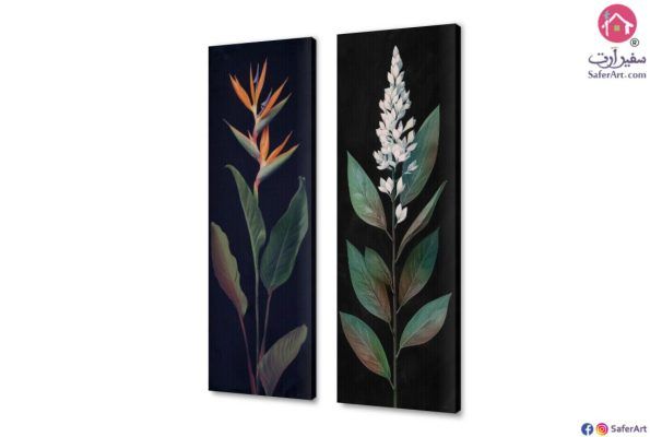 تابلوهات مودرن - نباتات SA27635 ( كل التابلوهات المودرن), ورود , زهور و نباتات اخضر - زيتى, اسود, الوان داكنة لوحات فنية غرفة الاستقبال, غرفة المعيشة, مدخل المنزل, مكاتب – شركات - اعمال بالطول, مستطيل
