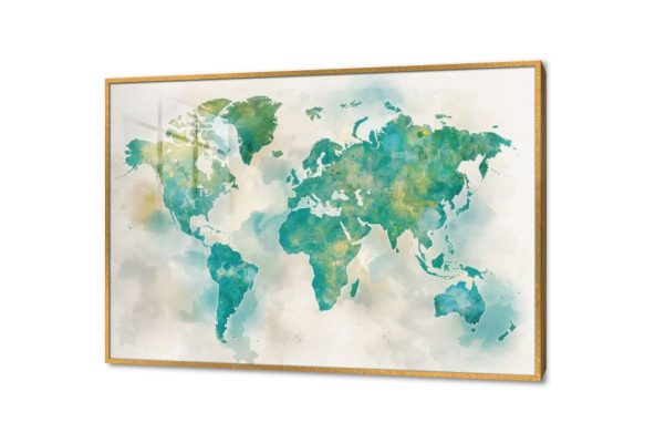 تابلوه خريطة العالم SA27753 كل التابلوهات المودرن, خرائط, اماكن و مدن و مباني ابيض - اوف وايت, اخضر - زيتى, اصفر الوان مائية, لوحات فنية, مودرن غرفة شباب, مكاتب – شركات - اعمال بالعرض, ببرواز, برواز ذهبى, مستطيل