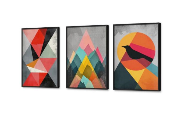 تجريدى اشكال هندسيه SA28282 كل التابلوهات المودرن, اشكال هندسية و زخارف متعدد الالوان اشكال هندسية و زخارف, دوائر, ديجيتال آرت, مثلثات, مودرن غرفة الاستقبال, غرفة المعيشة, مدخل المنزل, مكاتب – شركات - اعمال بالطول, ببرواز, برواز اسود, مستطيل