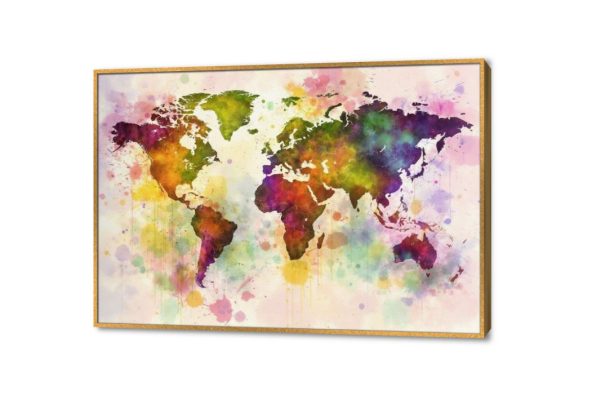 لوحات - خريطة العالم SA29131 كل التابلوهات المودرن, خرائط, اماكن و مدن و مباني متعدد الالوان الوان مائية, لوحات فنية, مودرن مكاتب – شركات - اعمال بالعرض, ببرواز, برواز ذهبى, مستطيل
