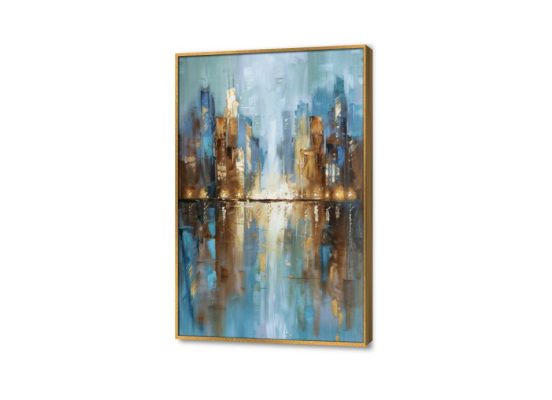 تابلوهات أضواء المدينة SA29197 كل التابلوهات المودرن, تجريدي, اماكن و مدن و مباني ابيض - اوف وايت, ازرق - تركواز الوان زيتية - اكريليك, لوحات فنية, مودرن غرفة الاستقبال, غرفة المعيشة, مدخل المنزل, مكاتب – شركات - اعمال بالطول, ببرواز, برواز ذهبى, مستطيل