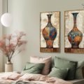 لوحات فنية فازات هندي SA28816 كل التابلوهات المودرن, فازات و اوانى, طبيعه صامتة ازرق - تركواز, برتقالى, بنى - بيج تماثل - سيميترى, ديجيتال آرت, لوحات فنية غرفة الاستقبال, غرفة المعيشة, مدخل المنزل, مكاتب – شركات - اعمال بالطول, ببرواز, برواز ذهبى, مستطيل