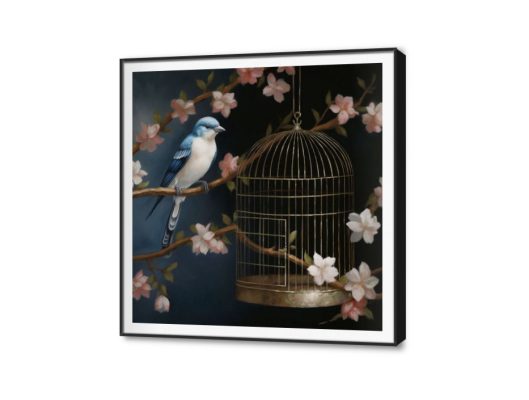 تابلوه قفص عصافير SA31903 كل التابلوهات المودرن, طيور, حيوانات و طيور ابيض و اسود, اسود, الوان داكنة الوان زيتية - اكريليك, لوحات فنية, مودرن غرفة الاستقبال, غرفة المعيشة, غرفة النوم ببرواز, برواز SF9, برواز اسود, مربع