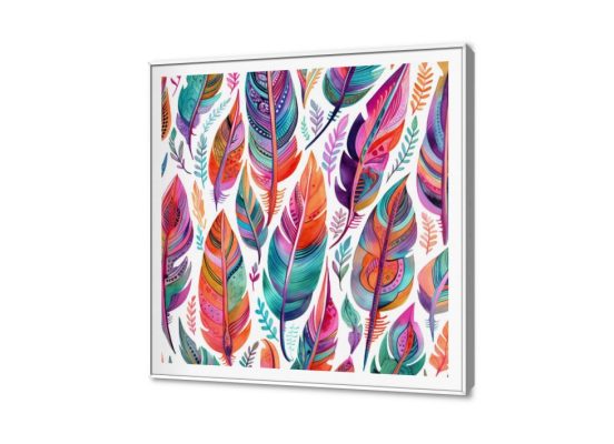 لوحة مودرن - ريش ملون SA31985 كل التابلوهات المودرن, ريش, حيوانات و طيور متعدد الالوان الوان زيتية - اكريليك, لوحات فنية, مودرن غرفة الاستقبال, غرفة المعيشة, مكاتب – شركات - اعمال ببرواز, برواز SF9, برواز ابيض, مربع