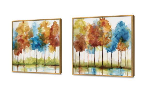 لوحات - غابات ملونة SA32381 كل التابلوهات المودرن, اشجار, مناظر طبيعية اخضر - زيتى, ازرق - تركواز, اصفر الوان مائية, لوحات فنية, مودرن غرفة الاستقبال, غرفة المعيشة, مدخل المنزل, مكاتب – شركات - اعمال فصل الربيع بالعرض, ببرواز, برواز ذهبى, مستطيل