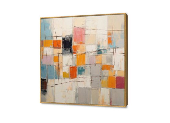 لوحة فنية - تجريدي SA33646 كل التابلوهات المودرن, تجريدي متعدد الالوان الوان زيتية - اكريليك, لوحات فنية, مودرن غرفة الاستقبال, غرفة المعيشة, مدخل المنزل, مكاتب – شركات - اعمال ببرواز, برواز ذهبى, مربع