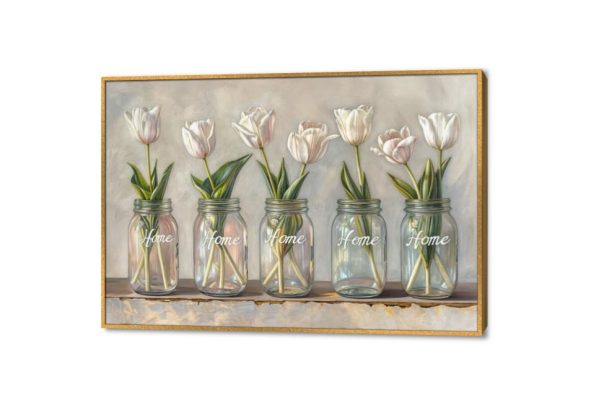 لوحات ديكور - زهور التوليب SA32677 كل التابلوهات المودرن, فازات و اوانى, طبيعه صامتة ابيض - اوف وايت, اخضر - زيتى, بنى - بيج الوان زيتية - اكريليك, تماثل - سيميترى, لوحات فنية, مودرن غرفة الاستقبال, غرفة المعيشة, غرفة النوم, مدخل المنزل بالعرض, ببرواز, برواز ذهبى, مستطيل