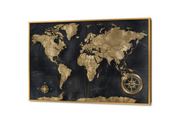 تابلوه - خريطة العالم SA37587 كل التابلوهات المودرن, خرائط, اماكن و مدن و مباني اسود, الوان داكنة, فضى – ذهبى ديجيتال آرت, لوحات فنية, مودرن مكاتب – شركات - اعمال بالعرض, ببرواز, برواز ذهبى, مستطيل