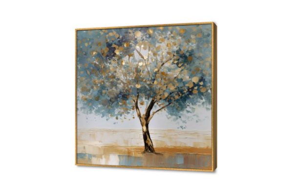 لوحة - شجرة زرقاء SA38354 كل التابلوهات المودرن, اشجار, مناظر طبيعية ازرق - تركواز, فضى – ذهبى الوان مائية, بسيط و هادئ, تماثل - سيميترى, لوحات فنية, مودرن غرفة الاستقبال, غرفة المعيشة, مدخل المنزل ببرواز, برواز ذهبى, مربع