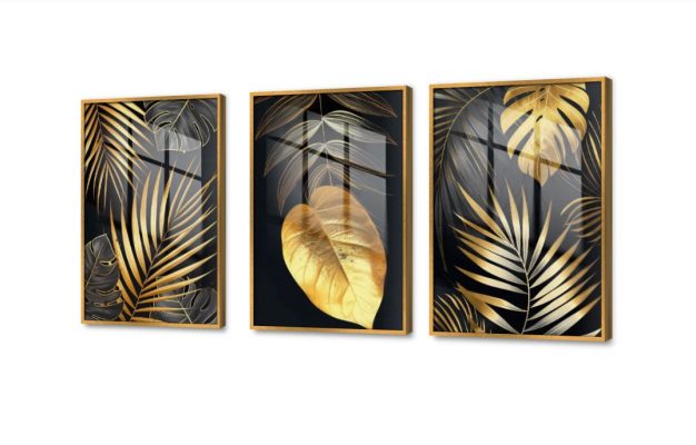 لوحات - أوراق شجر ذهبي SA41429 كل التابلوهات المودرن, اوراق شجر - نباتات, ورود - زهور - نباتات اسود, الوان داكنة, فضى – ذهبى ديجيتال آرت, لوحات فنية, مودرن غرفة الاستقبال, غرفة المعيشة, مدخل المنزل, مكاتب – شركات - اعمال اكريليك, بالعرض, ببرواز, برواز ذهبى, مستطيل