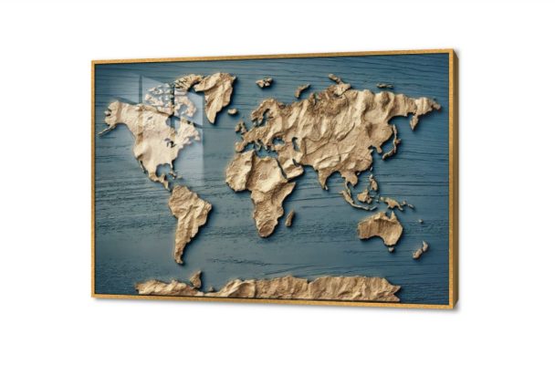تابلوهات موردن – خريطة العالم SA42404 كل التابلوهات المودرن, خرائط, اماكن و مدن و مباني ازرق - تركواز, فضى – ذهبى ديجيتال آرت, مودرن مكاتب – شركات - اعمال اكريليك, بالعرض, ببرواز, برواز ذهبى, مستطيل