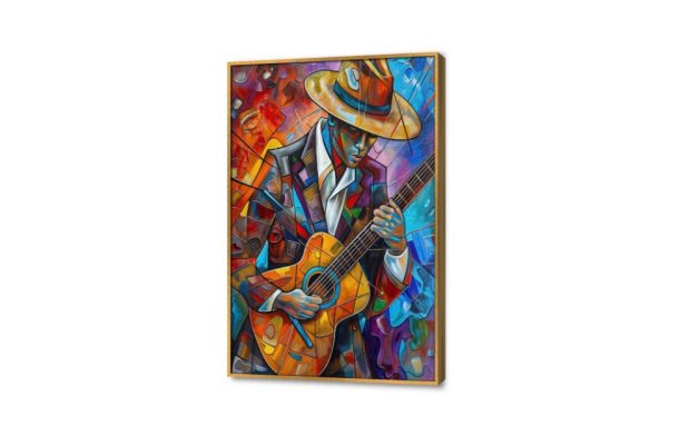 لوحة تجريدي عازف موسيقي SA42895 كل التابلوهات المودرن, هوايات, تجريدي, موسيقي ازرق - تركواز, اصفر, برتقالى, رمادى, متعدد الالوان الوان زيتية - اكريليك, ديجيتال آرت, مودرن غرفة الاستقبال, غرفة المعيشة, غرفة شباب, مكاتب – شركات - اعمال بالطول, ببرواز, برواز ذهبى, مستطيل