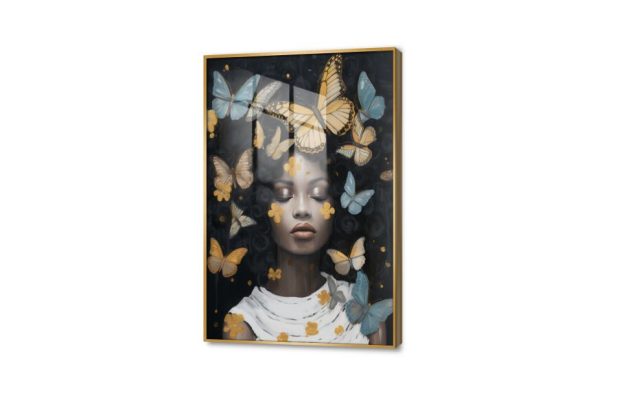 تابلوه وجه بنت و فراشات SA75098 كل التابلوهات المودرن, افريقى, بنات, فراشات, حيوانات و طيور, شخصيات و وجوه اسود, ازرق - تركواز, الوان داكنة, فضى – ذهبى الفن الافريقى, ديجيتال آرت, لوحات فنية, مودرن غرفة الاستقبال, غرفة المعيشة, غرفة النوم, غرفة بنات, مدخل المنزل, مكاتب – شركات - اعمال بالطول, اكريليك, ببرواز, برواز ذهبى, مستطيل